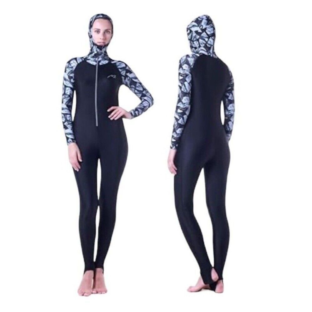 One Piece NWT Full Body Hooded Rash Guard Black Zip Up Swimsuit Women’s XL